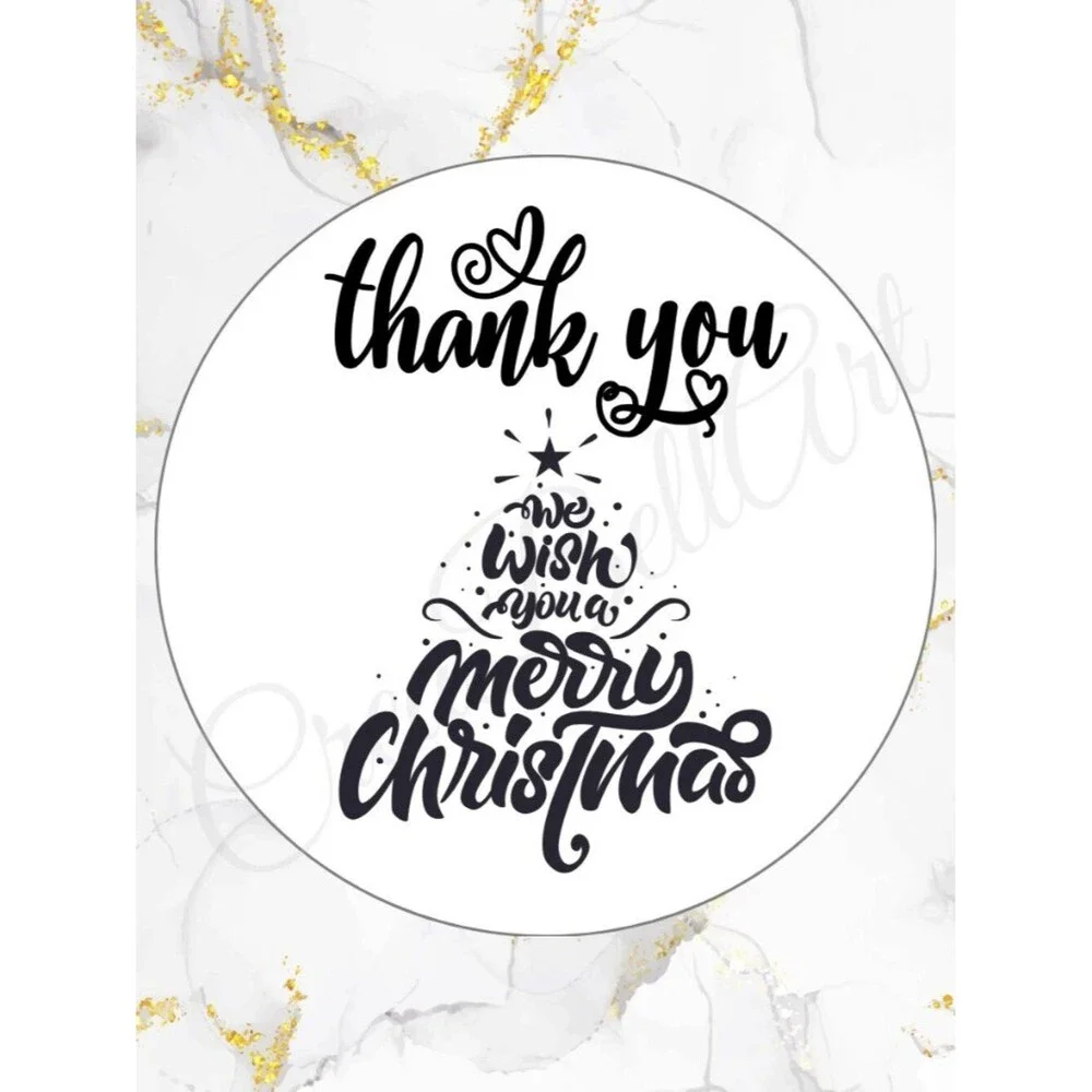 100 Christmas Thank You Stickers –Merry Christmas Tree Design